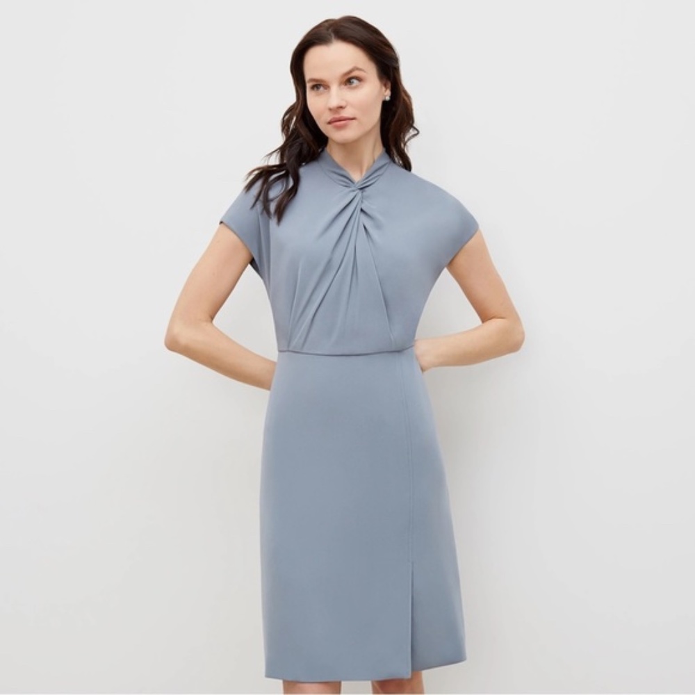 MM Lafleur Light Blue Twist-Neck Sheath Dress